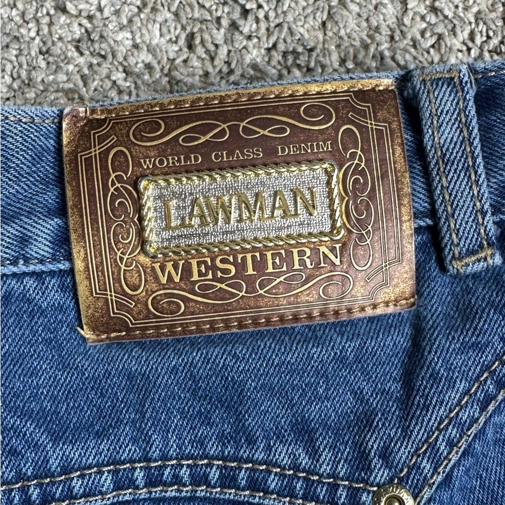 Vintage Lawman Western 90s Jeans blue denim 9 26 2 cowboy unique cotton scallop - Picture 11 of 11